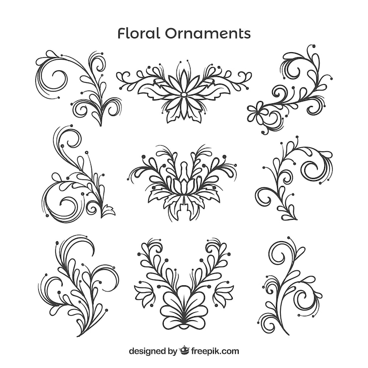 Kostenlose Vektor sammlung von handgezeichneten floralen ornament