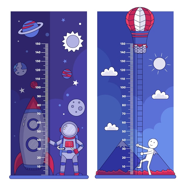 Kostenloser Vektor sammlung von handgezeichneten höhenmessern für kinder illustriert