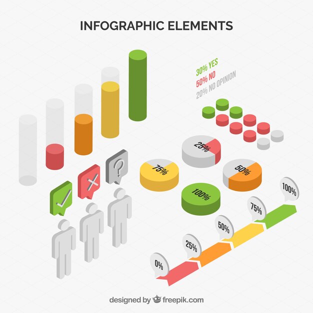 Sammlung von infografischen Elementen im isometrischen Stil