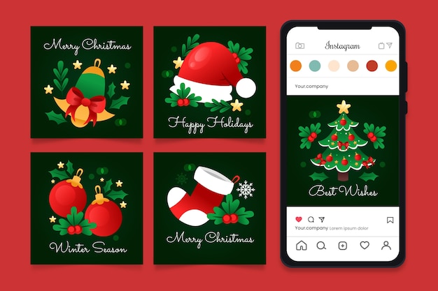 Kostenloser Vektor sammlung von instagram-beiträgen zur weihnachtszeit