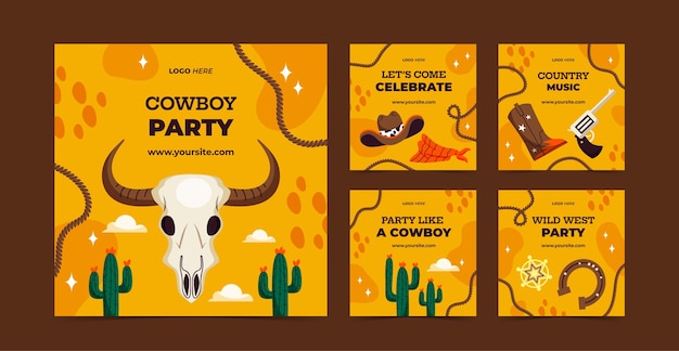 Sammlung von instagram-posts für cowboy-party-events