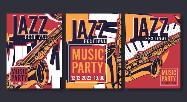 Kostenloser Vektor sammlung von jazzplakaten flyer-vorlagen im flachen design