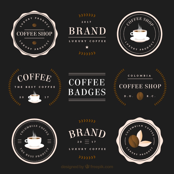 Kostenlose Vektor sammlung von kaffee aufkleber und abzeichen