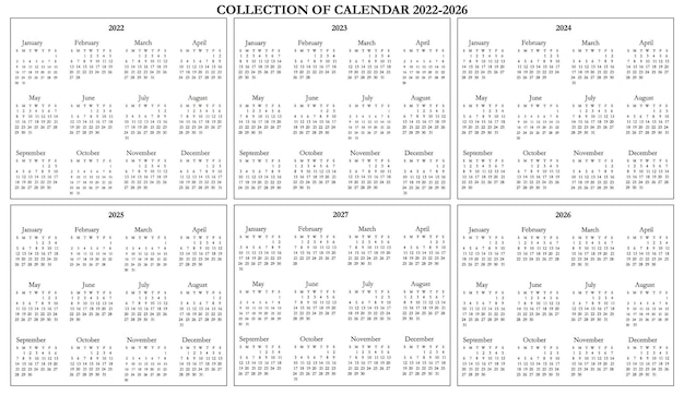 Sammlung von kalender schwarz-weiß 2022-2026