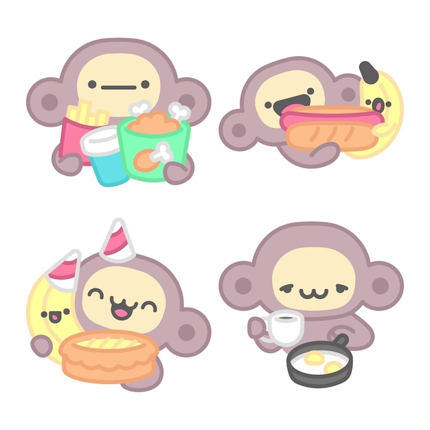 Sammlung von Lebensmittelaufklebern mit Affen und Bananen