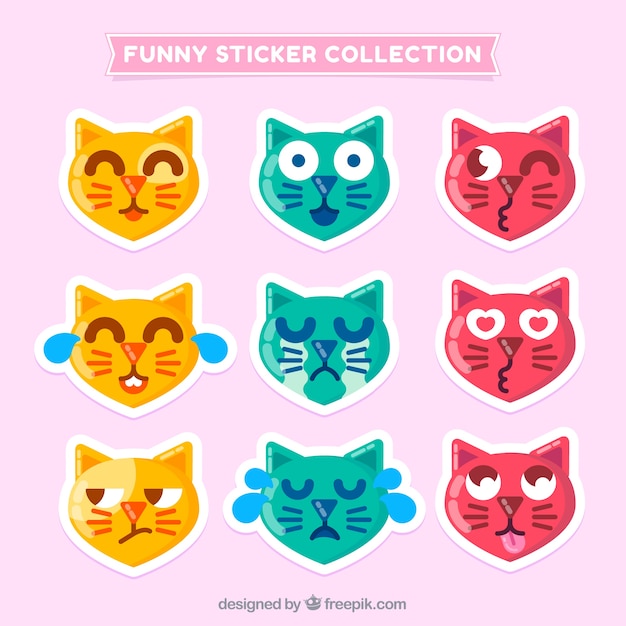 Sammlung von lustigen katze aufkleber in flachen design