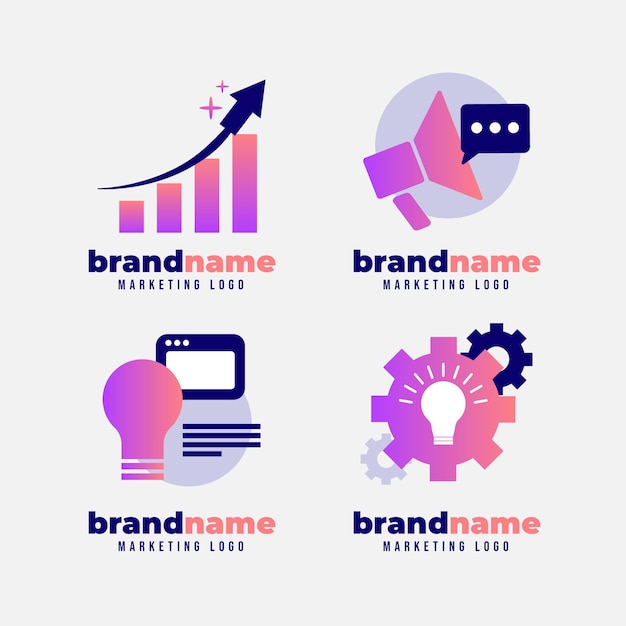 Kostenloser Vektor sammlung von marketing-logos mit farbverlauf