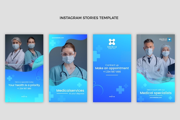 Kostenloser Vektor sammlung von medizinischen instagram-geschichten mit farbverlauf