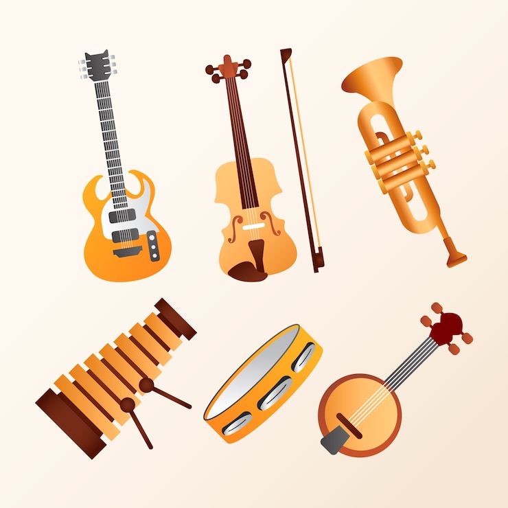 Kostenlose Vektor sammlung von musikinstrumentenelementen