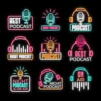 Kostenloser Vektor sammlung von neon-podcast-logos