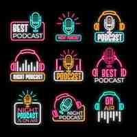 Kostenloser Vektor sammlung von neon-podcast-logos