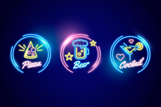 Sammlung von Neon-Pub- und Restaurant-Schildern