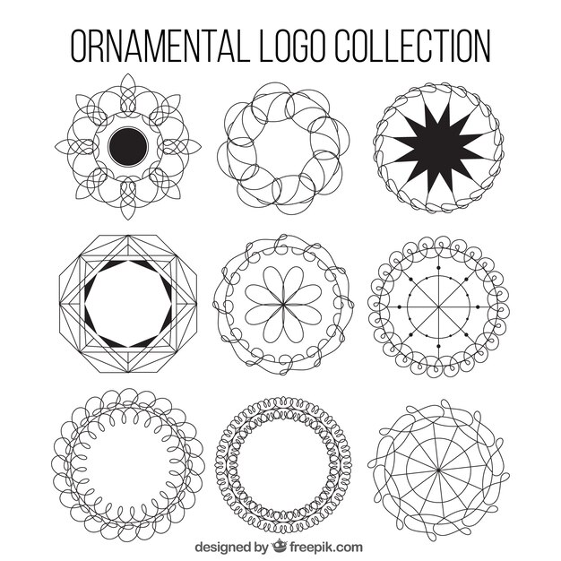 Sammlung von neun runde Zier Logos