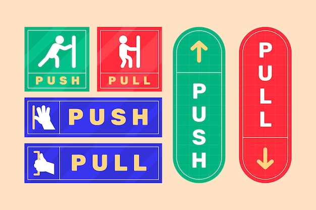 Sammlung von Push-Pull-Schildern