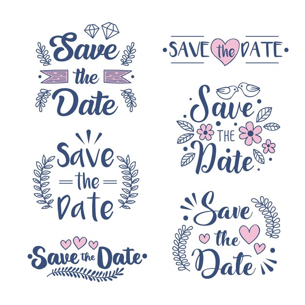 Sammlung von Save the Date Schriftzug