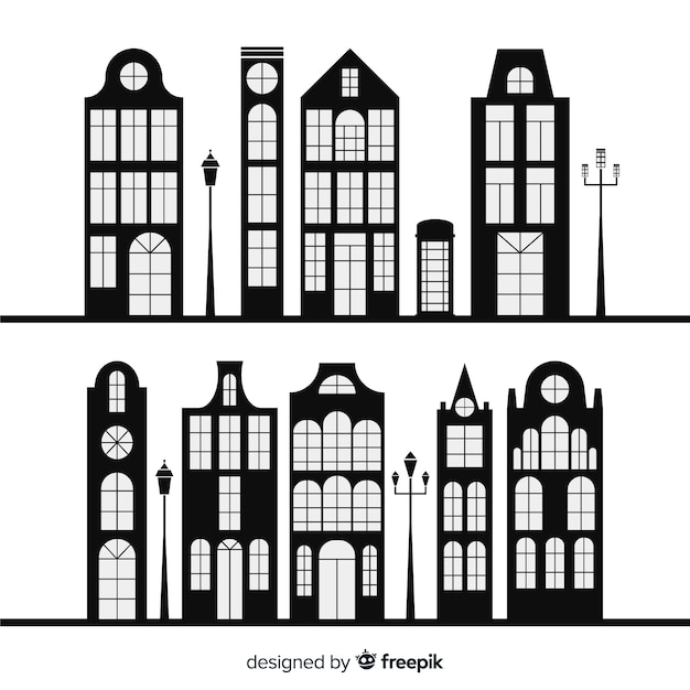 Kostenloser Vektor sammlung von schwarzen und weißen häusern