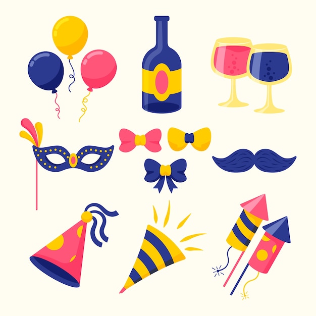 Sammlung von Silvester-Party-Elementen