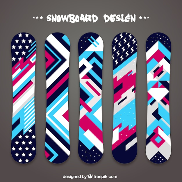 Sammlung von snowboards in geometrischen design