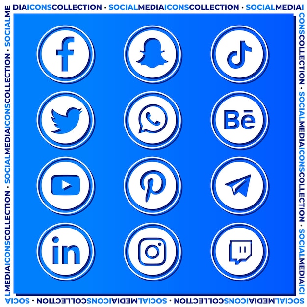 Kostenloser Vektor sammlung von social-media-symbolen über blauer farbverlaufsoberfläche