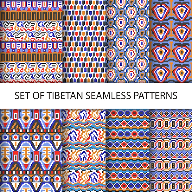 Sammlung von vektor-bunten pixel nahtlose muster mit tibet ethnische verzierung