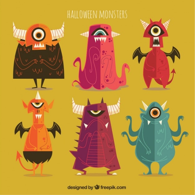 Kostenlose Vektor sammlung von vintage halloween-monster in design