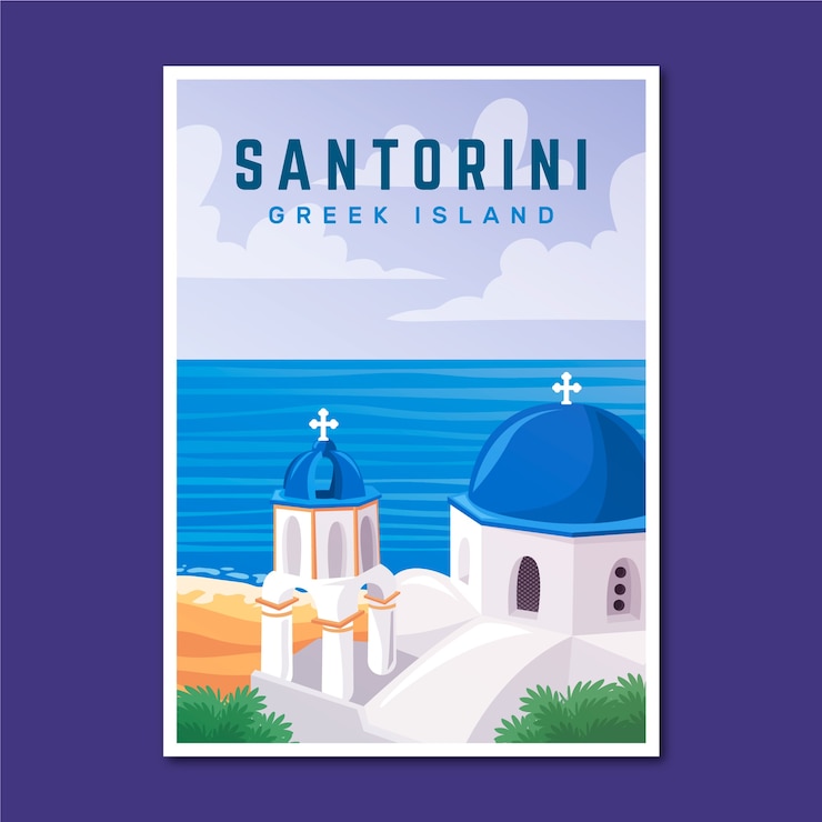 Kostenlose Vektor santorini urlaubsreiseplakat