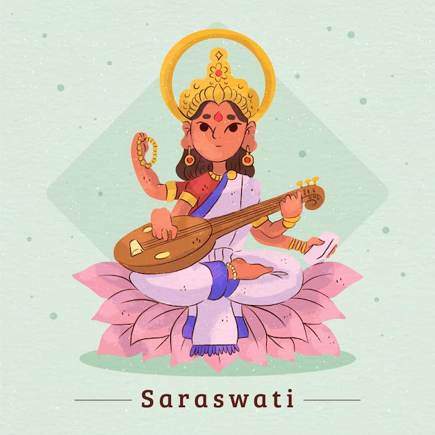 Saraswati göttin spielt musikinstrument