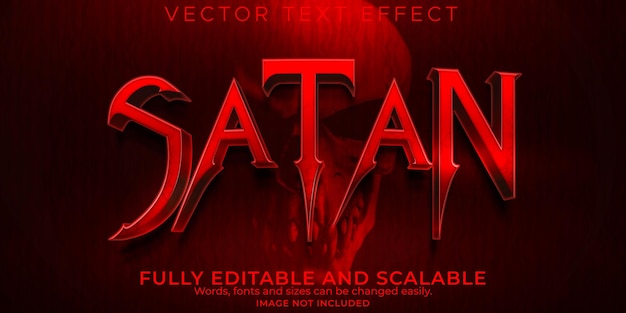 Kostenloser Vektor satan horror-texteffekt, bearbeitbarer gruseliger und roter textstil