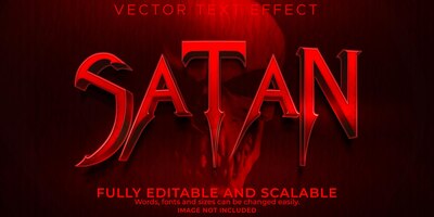 Kostenloser Vektor satan horror-texteffekt, bearbeitbarer gruseliger und roter textstil