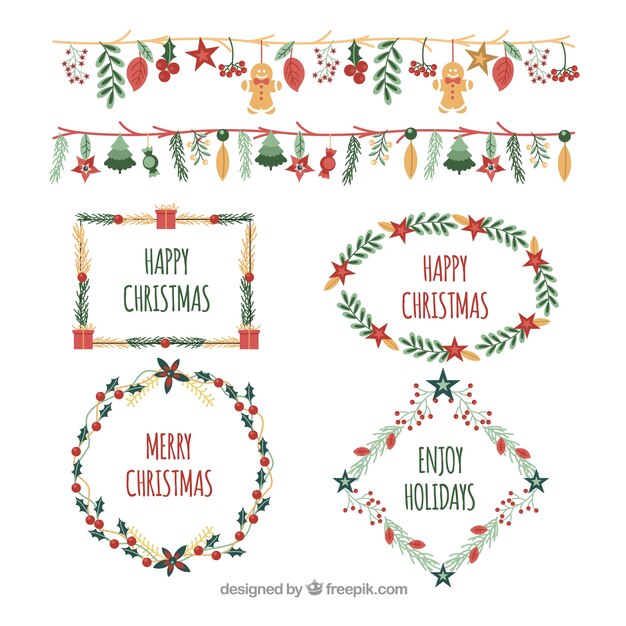 Satz Aquarellrahmen und Weihnachtsgrenzen