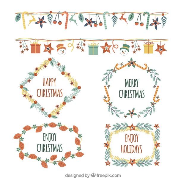Satz Aquarellrahmen und Weihnachtsgrenzen