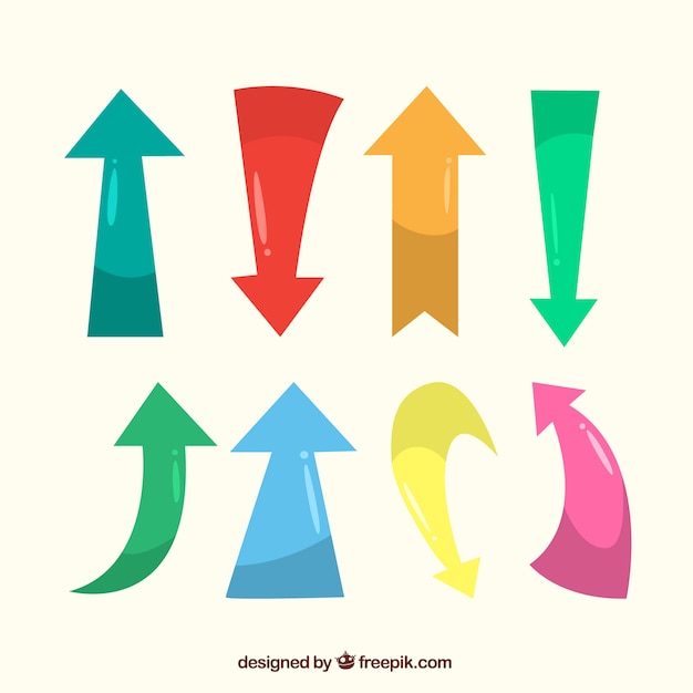 Kostenloser Vektor satz bunte pfeile, zum in der flachen art zu markieren