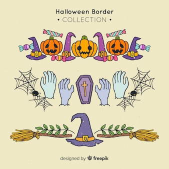 Satz dekorative halloween-grenzen in der hand gezeichneten art