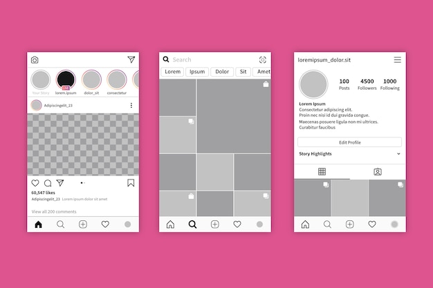 Kostenloser Vektor satz der schnittstellenvorlage für das instagram-profil