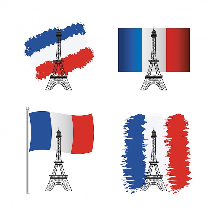 Kostenlose Vektor satz des eiffelturms mit frankreich-flagge