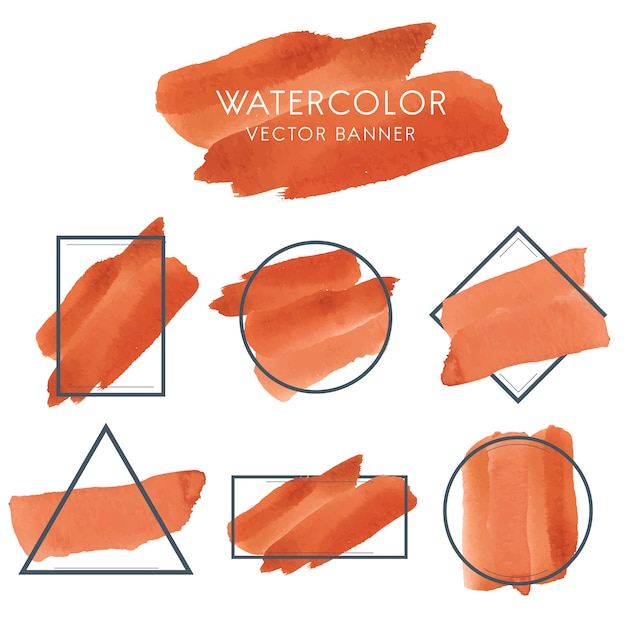 Satz des orange aquarellfahnen-designvektors