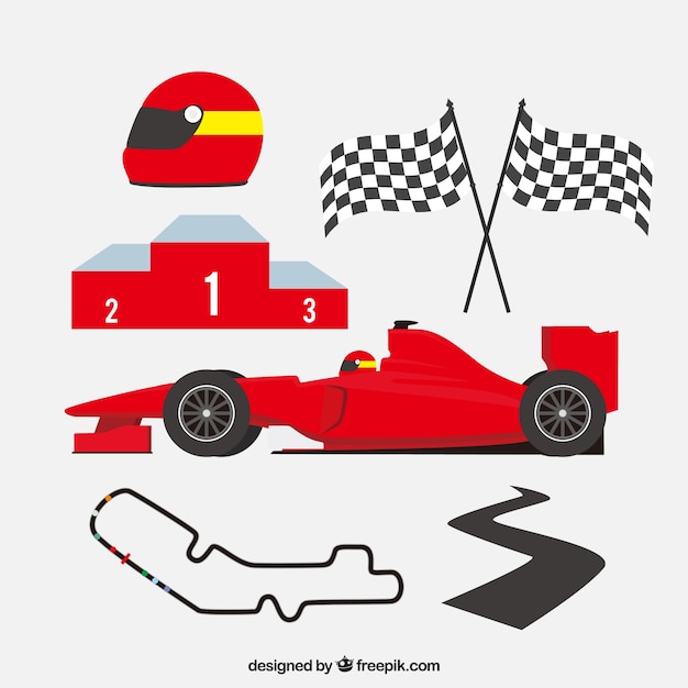 Satz Elemente der Formel 1 in der flachen Art
