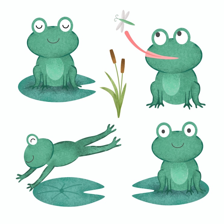 Kostenlose Vektor satz entzückender frosch in der verschiedenen gestenmalerei