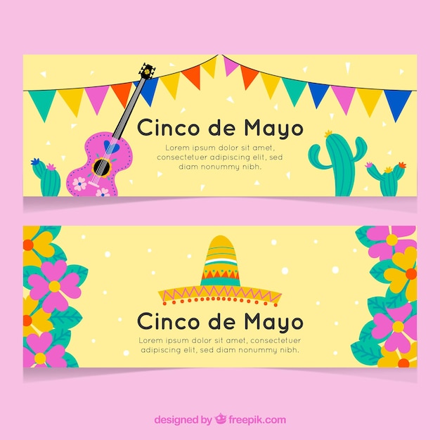 Satz fahnen cinco des mayo mit traditionellen elementen