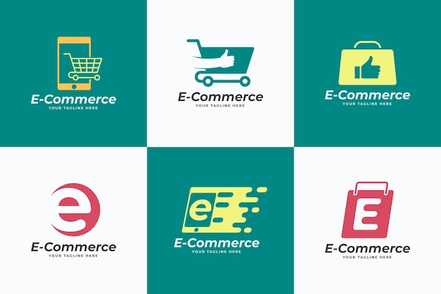 Satz flache design-e-commerce-logos