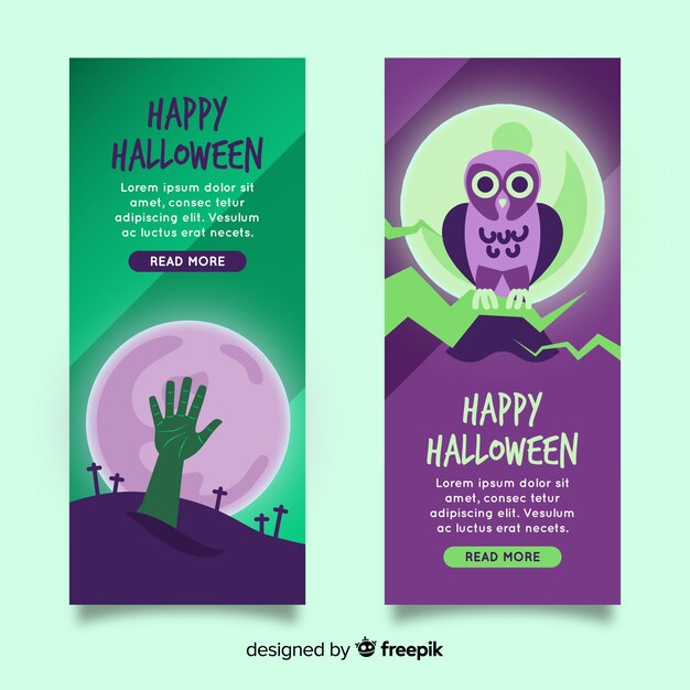 Satz flaches design der halloween-fahnen