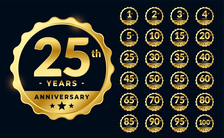Kostenlose Vektor satz goldene jubiläumsemblemetiketten