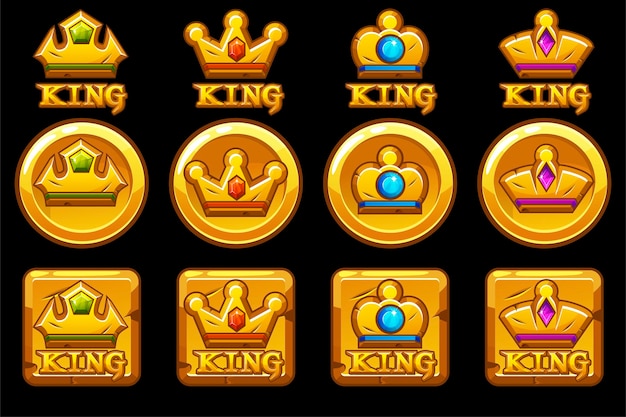Satz goldene runde und quadratische app-symbole mit kronen