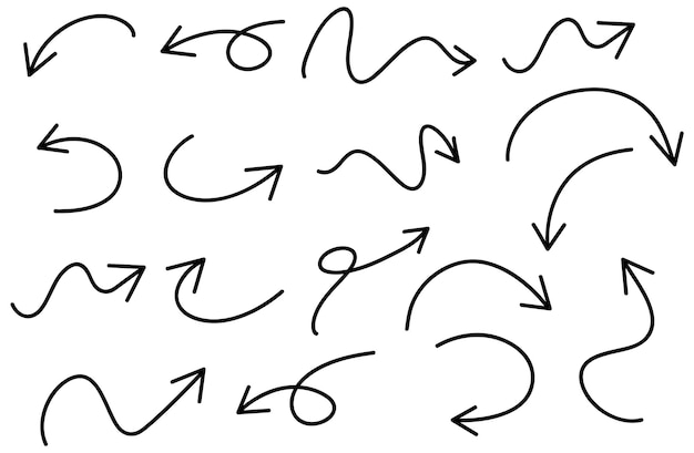 Satz Hand gezeichnete Pfeilkritzeleien auf Weiß