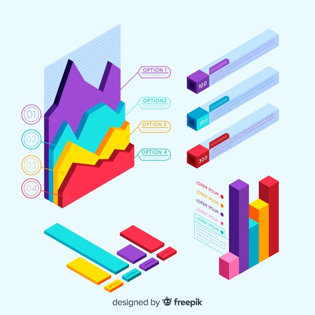 Kostenloser Vektor satz infographic elemente mit isometrischer ansicht