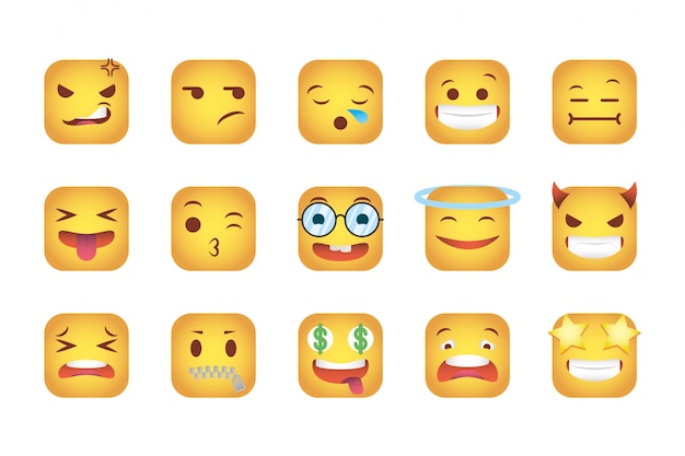 Satz quadrate emoticons stellt charaktere gegenüber