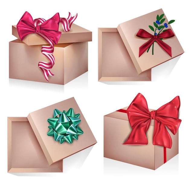 Satz realistische geschenkbox für geschenk am geburtstag lokalisiert Premium Vektoren