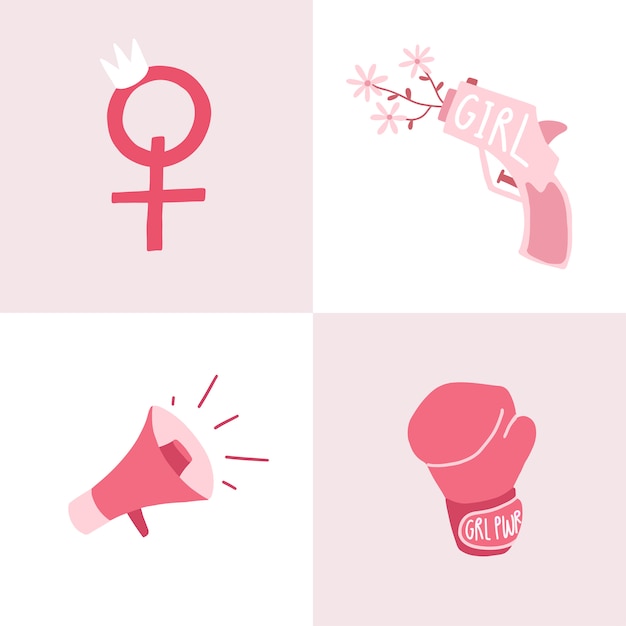 Satz rosa feministische Abzeichenvektoren