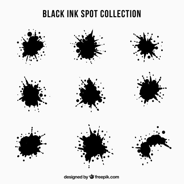 Satz schwarze Tintenstellen in der flachen Art