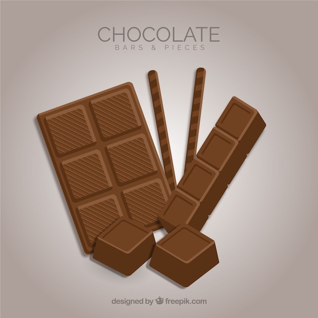 Satz Stäbe und Stücke der köstlichen Schokolade